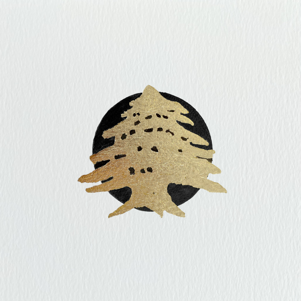 Cedars of Gold (limited edition)
2021 ink and gold leaf on paper 20x20 cm