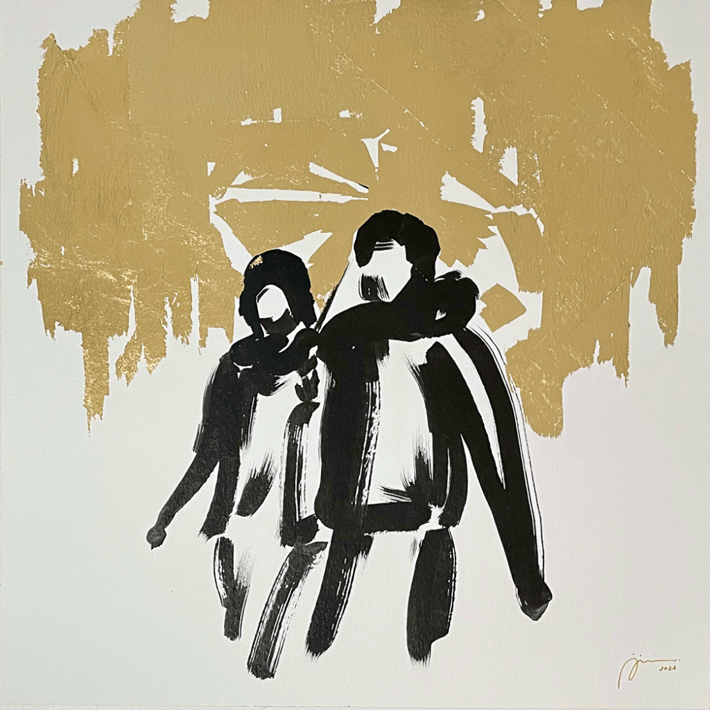 Lovers in the Storm (sold)
2022 ink and gold leaf on paper 45x45 cm