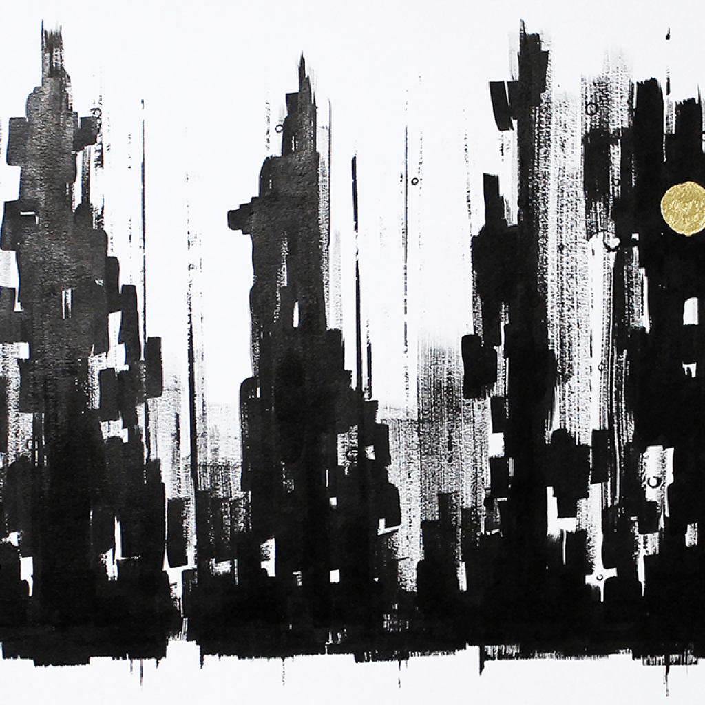 Walls (sold)
2018 ink and gold leaf on paper 45x70 cm